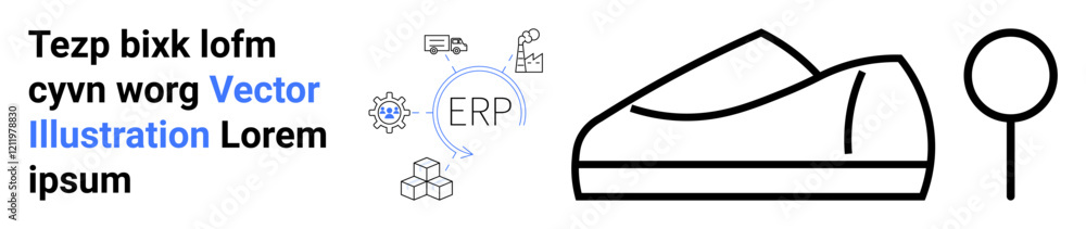 Various object icons including gear, truck, cargo, ERP symbol, and sports shoe. Light blue and black colors. Ideal for ERP systems, logistics, automation, footwear, e-commerce, technology Various object icons including gear, truck, cargo, ERP symbol, and sports shoe. Light blue and black colors. Ideal for ERP systems, logistics, automation, footwear, e-commerce, technology