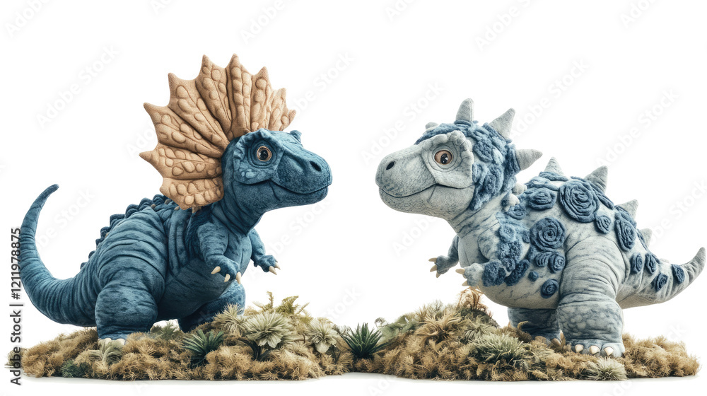 Fototapeta premium Set of Stuffed Dinosaurs on a Transparent Background Generative AI