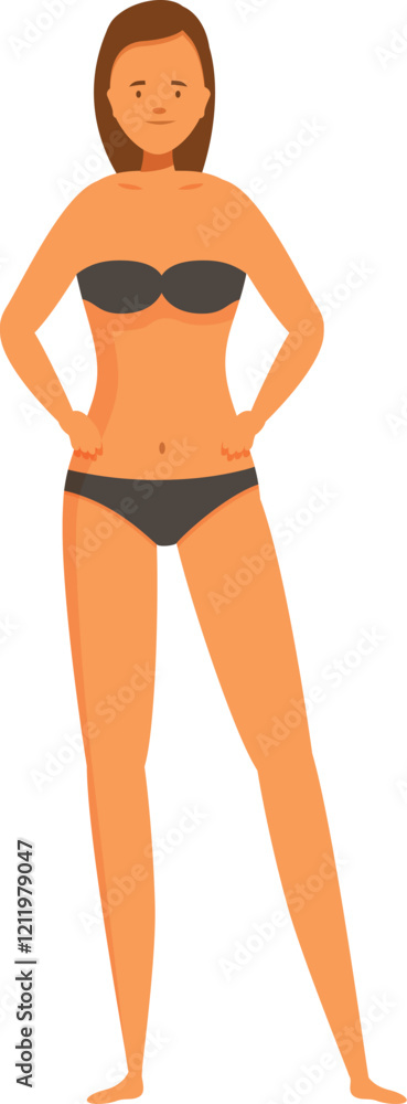 Young woman exudes confidence in a black bikini, showcasing body positivity against a white background Young woman exudes confidence in a black bikini, showcasing body positivity against a white background