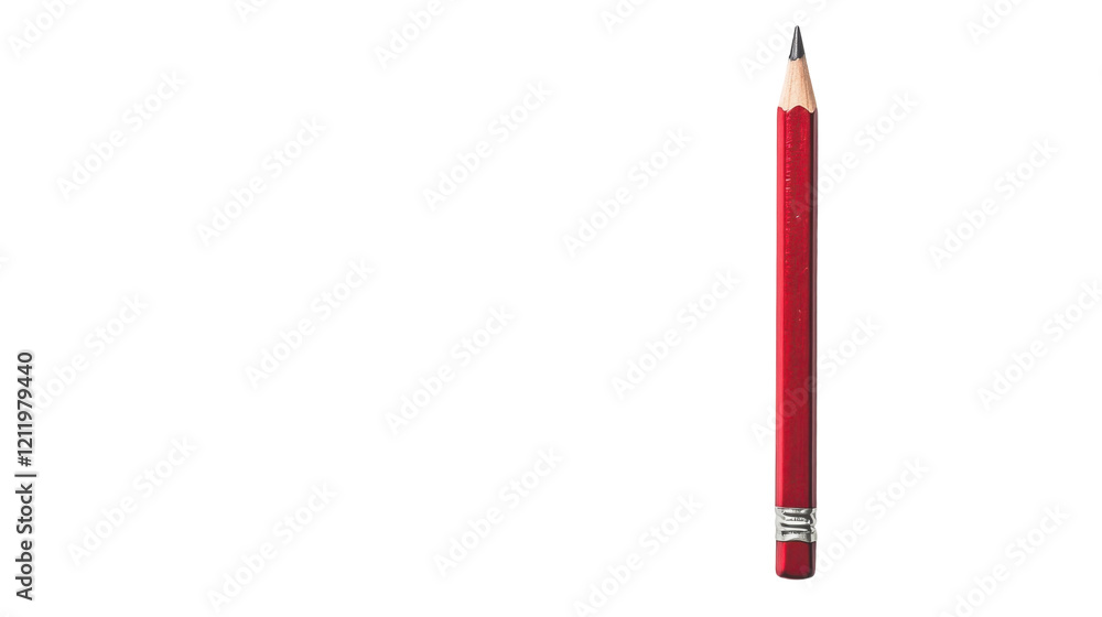 Bright red pencil resting on a minimalist white background ready for creative expression Bright red pencil resting on a minimalist white background ready for creative expression