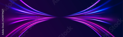 Light trail wave, fire path trace line, car lights, optic fiber and incandescence curve twirl. Big data traffic visualization, dynamic high speed, png, effect. Vector glowing lines air flow effect. 