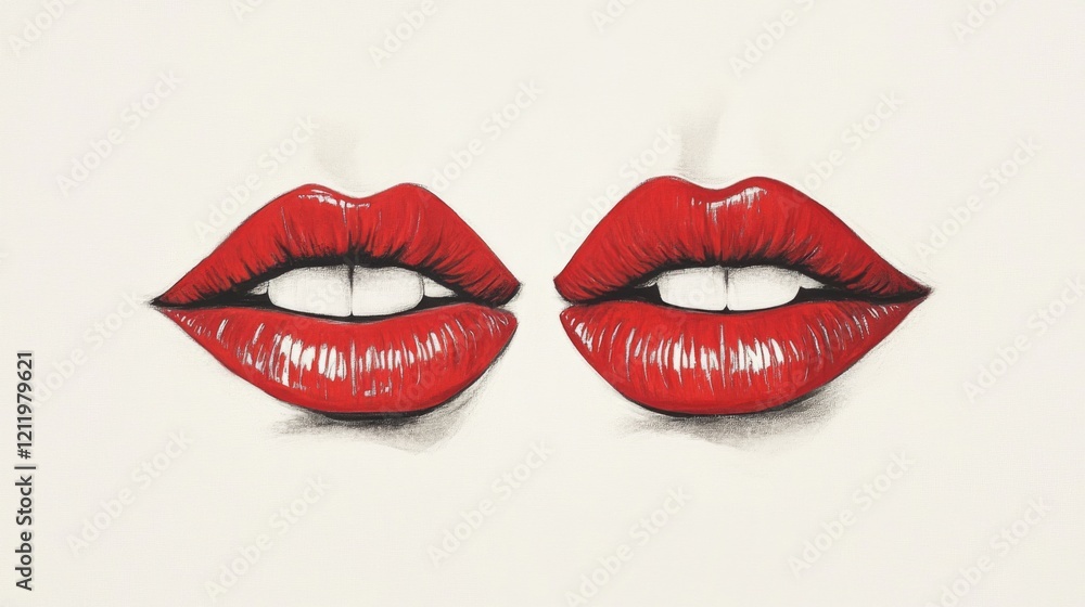Two pairs of red lips illustration. Two pairs of red lips illustration.