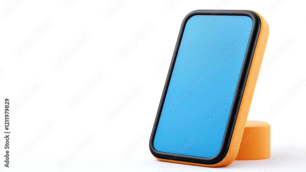 Purchase Order confirmation concept. Modern smartphone with a blue screen and an orange case. Purchase Order confirmation concept. Modern smartphone with a blue screen and an orange case.