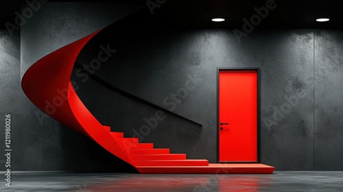 A symbolic staircase leading to a door labeled opportunity for all photo