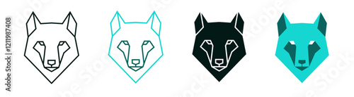 Polygonal wolf head icon set. Low poly animal face. Line or solid logo design for web, print, app or branding. Minimalistic symbol. Modern illustration. Polygon geometric art. Editable vector stroke. 