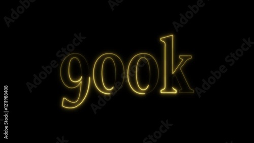 glowing neon 900k animation on black background. 900k Followers Celebration text animation.  photo