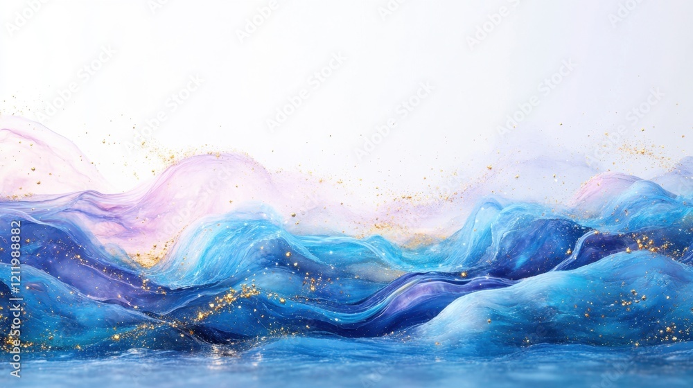 Abstract Ocean Waves with Shimmering Gold Accents in Blue and Purple Tones Abstract Ocean Waves with Shimmering Gold Accents in Blue and Purple Tones