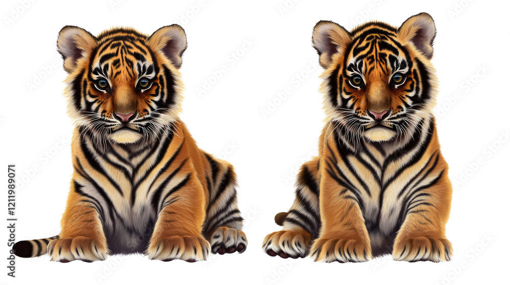 Obraz premium Tiger Illustrations Set on Transparent Background Generative AI
