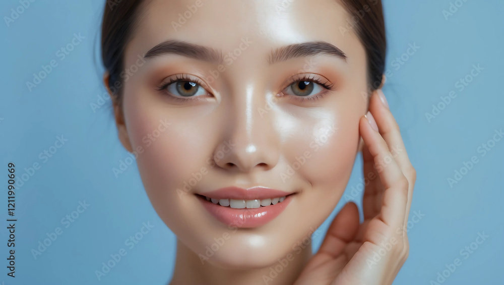 Radiant Asian Model with Flawless Skin: Captivating Smile and Natural Glow in a Stunning Skincare Photograph Radiant Asian Model with Flawless Skin: Captivating Smile and Natural Glow in a Stunning Skincare Photograph