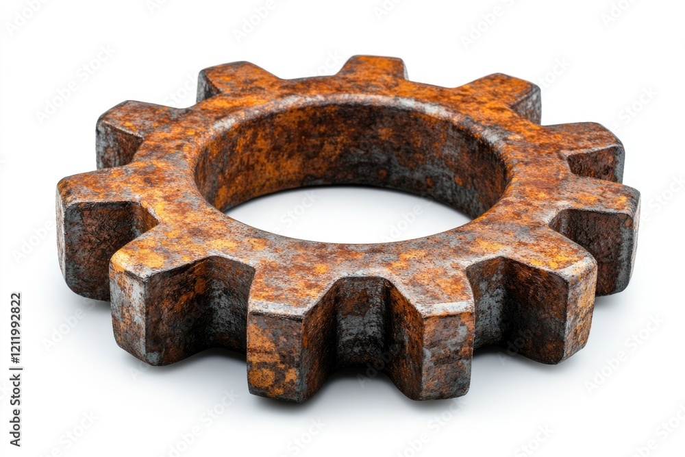 Close-up of an old gear wheel with rust and corrosion on a clean white background Close-up of an old gear wheel with rust and corrosion on a clean white background