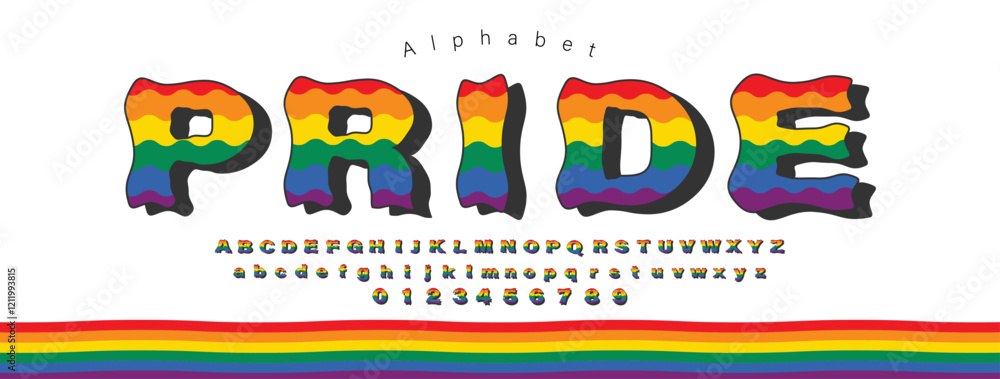 Fototapeta premium Rainbow pride month hand drawn lettering font design, vector illustration
