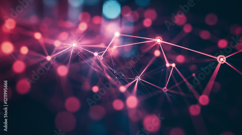Abstract digital network with glowing pink nodes connected by lines - symbolizing technology, data, or communication.