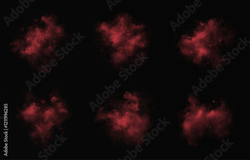 Amazing misty effect with shimmering smoke red and sparkling tiny stars. A glowing fog filled with luminous particles, blue vapor sprinkled with stardust.