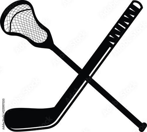 Ice Hockey logo, poster. Vintage hockey emblem with crossed hockey cues. Logo template for team, club, tournament. Vector illustration