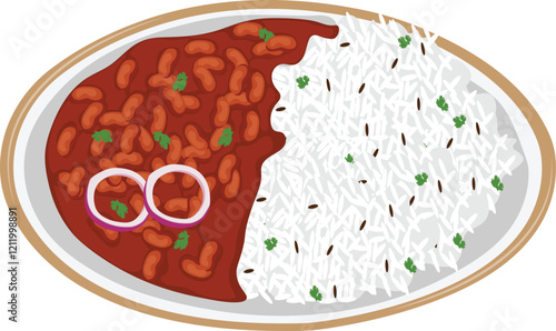 Indian Dish Rajma Chawal in Plate Vector Illustration