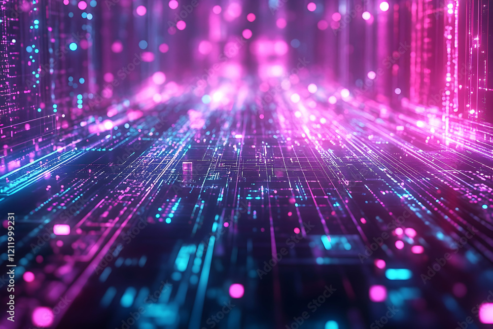 Futuristic Digital Pathway With Glowing Pink And Blue Lines Representing Data Flow And High-Tech Connectivity. Generative AI Futuristic Digital Pathway With Glowing Pink And Blue Lines Representing Data Flow And High-Tech Connectivity. Generative AI