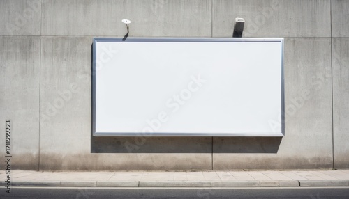 A blank billboard on a wall in an urban outdoor setting ready for advertising