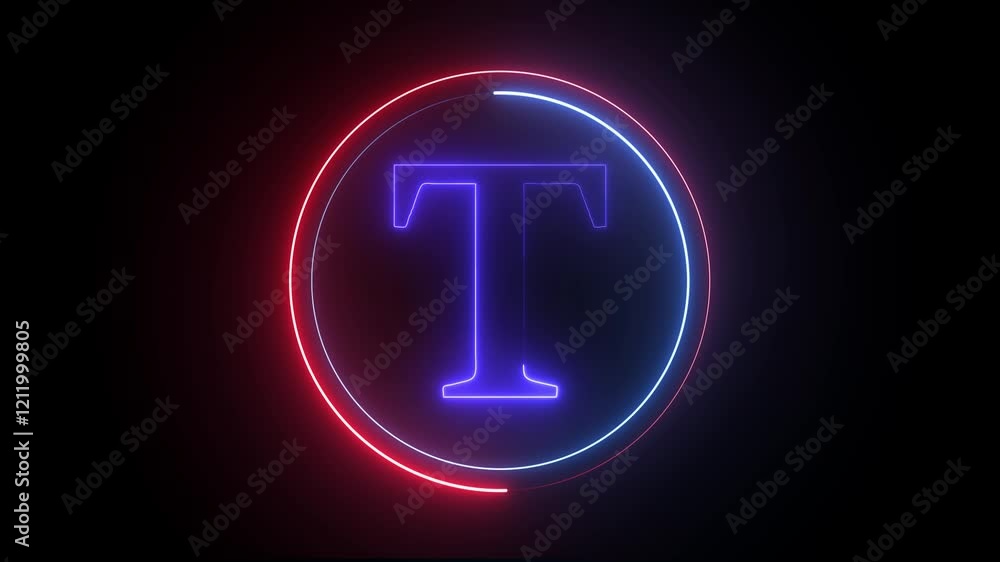 glowing Neon english T Letter icon with circle animation on a black background. Energy Alphabet, Font Symbol and Seamless Loop Background. 4k motion graphics animation. glowing Neon english T Letter icon with circle animation on a black background. Energy Alphabet, Font Symbol and Seamless Loop Background. 4k motion graphics animation.