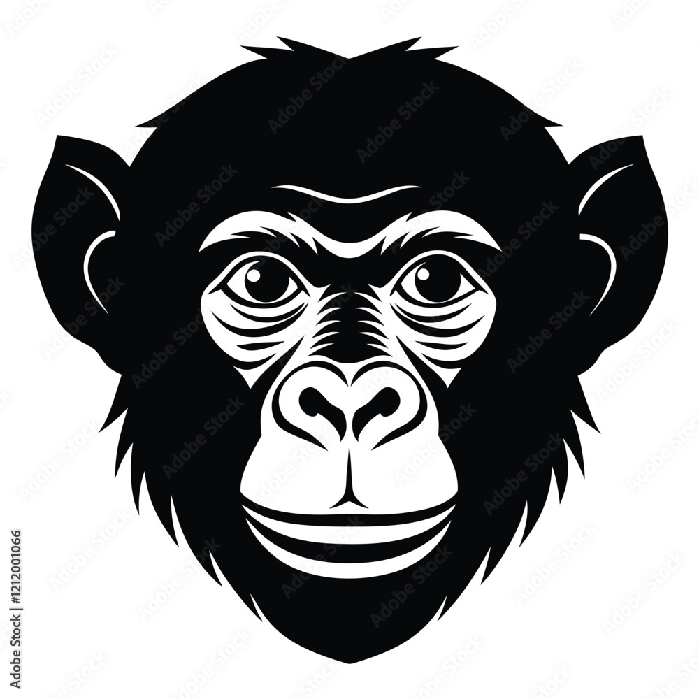 Obraz premium Chimpanzee Head Silhouette Vector Art Illustration and Black Color Design
