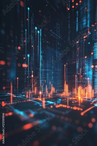 Digital city data flow, futuristic background, tech concept