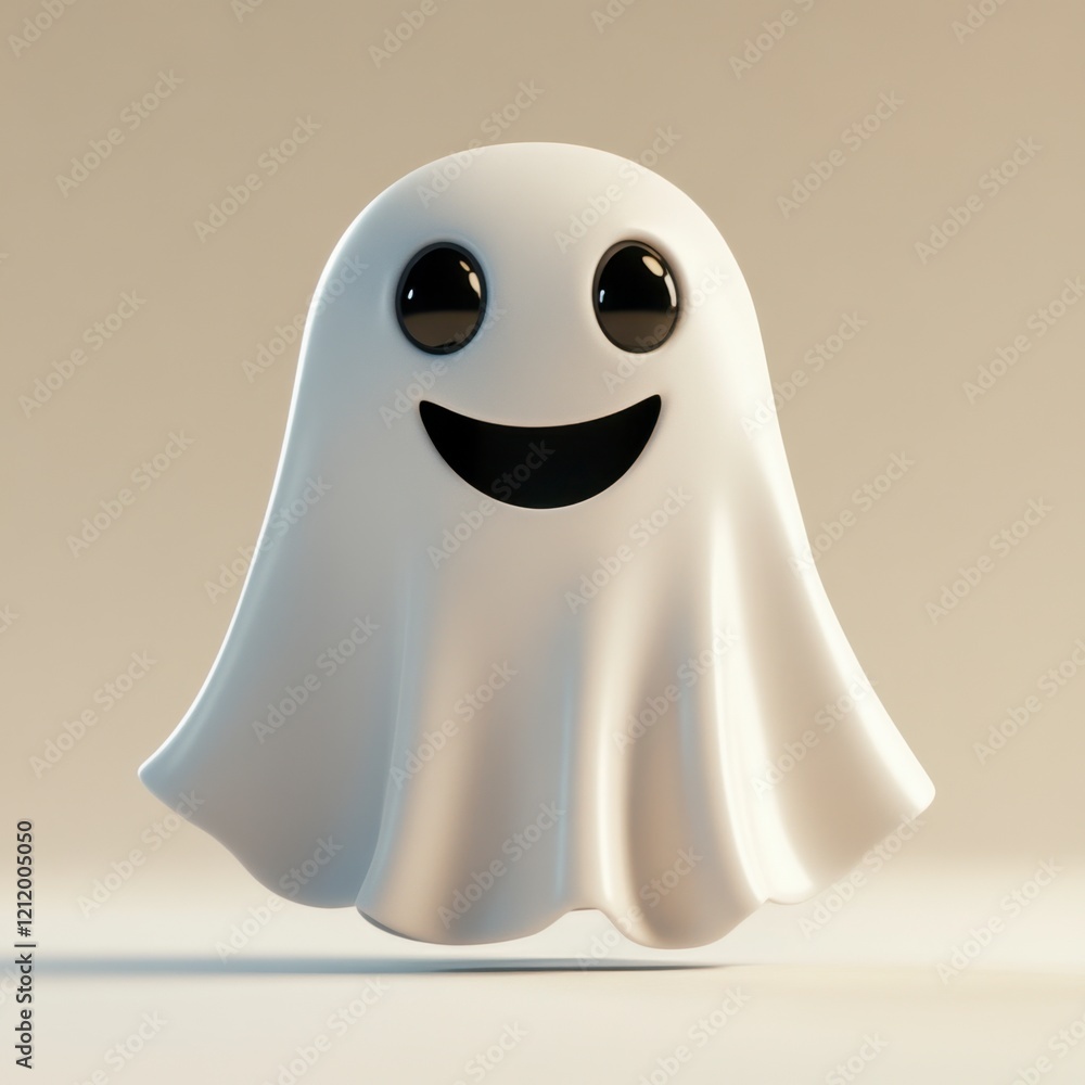 Cute Cartoon Ghost Character with Big Eyes and Happy Smile Cute Cartoon Ghost Character with Big Eyes and Happy Smile