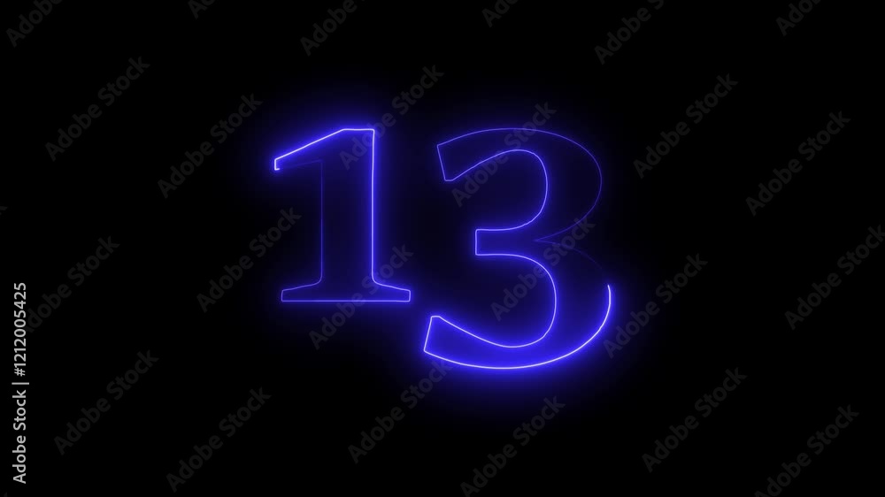 Abstract Glowing neon number 13. Educational mathematics 13 animation on black background. 4k motion graphics animation. Abstract Glowing neon number 13. Educational mathematics 13 animation on black background. 4k motion graphics animation.