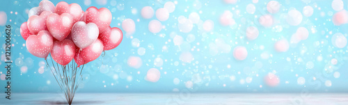 Heart shaped balloons with dreamy bokeh background, evoking love and celebration