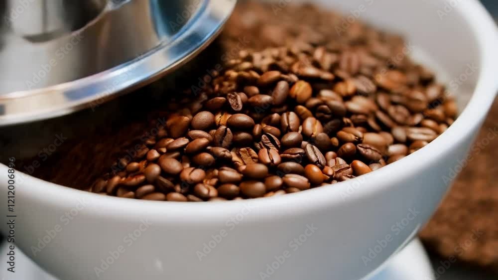 Exploring the Art of Coffee Grinding With Freshly Roasted Beans in a Cozy Kitchen Setting Exploring the Art of Coffee Grinding With Freshly Roasted Beans in a Cozy Kitchen Setting