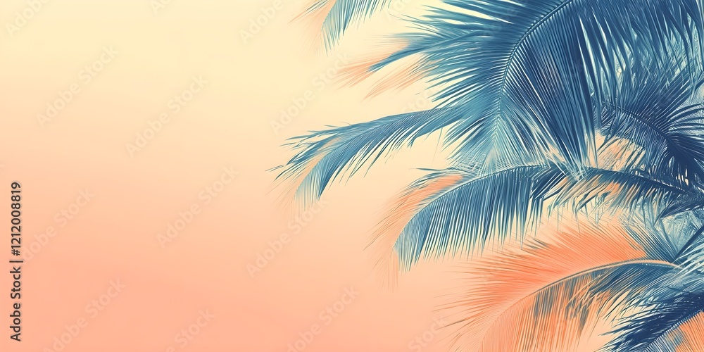 refreshing summer banner, beach palms, minimalistic, rose orange blue tones, light refreshing summer banner, beach palms, minimalistic, rose orange blue tones, light