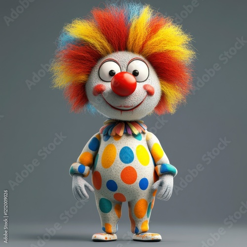 Colorful Cartoon Clown with Bright Hair and Polka Dot Outfit