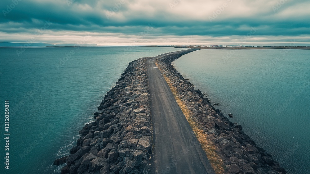 Obraz premium Reykjavik's scenic walking trails along the coastline, offering breathtaking views of the North Atlantic Ocean.