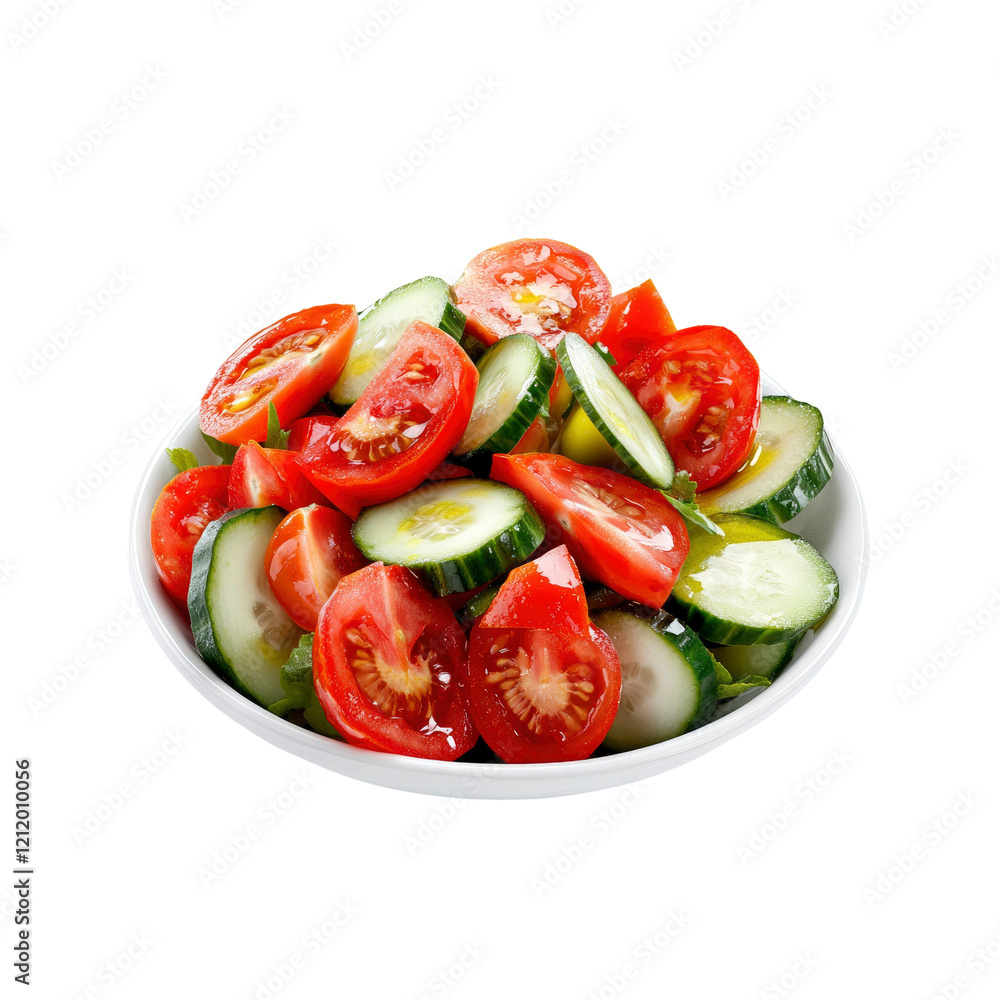 Fresh Tomato and Cucumber Salad in a White Bowl Fresh Tomato and Cucumber Salad in a White Bowl