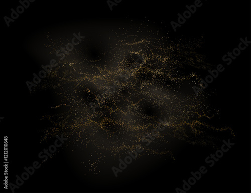 Isolated design component, shiny gold glitter on black design.