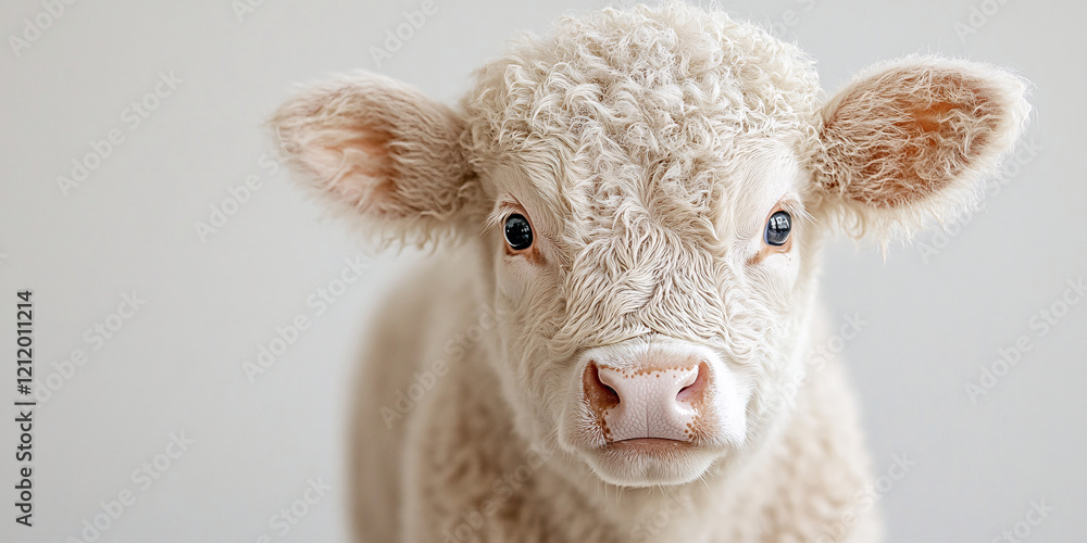 Fototapeta premium A heartwarming close-up portrait of an adorable white calf.