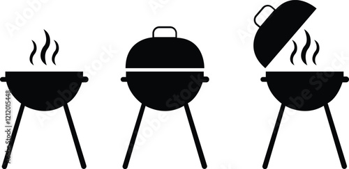 BBQ Grill icon set.Portable grill camping vacation outline icon.outline vector sign, linear style pictogram isolated on white. Bbq symbol, logo illustration. Editable stroke. Pixel perfect.