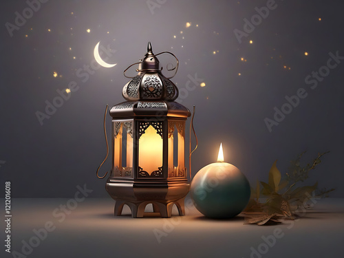 Islamic greeting Eid Mubarak cards or Ramadan Karim for Muslim Holidays. Eid-Ul-Adha or Eid UL Fitir festival celebration. Arabic Ramadan Lantern . Decoration lamp photo