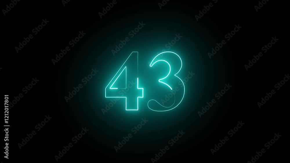Abstract Glowing neon number 43. Educational mathematics 43 animation on black background. 4k motion graphics animation. Abstract Glowing neon number 43. Educational mathematics 43 animation on black background. 4k motion graphics animation.