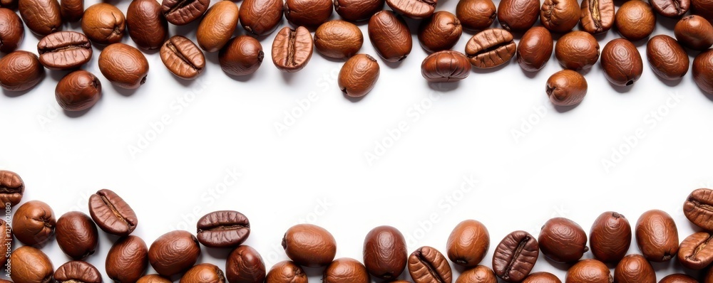 Whole coffee beans arranged on white background, print, brochure Whole coffee beans arranged on white background, print, brochure