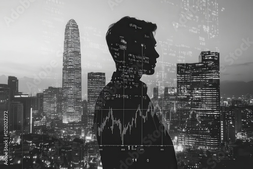 Professional financial analytics exposure blending graphs and data into a sleek urban interface showcasing the modern business landscape in high-resolution imagery