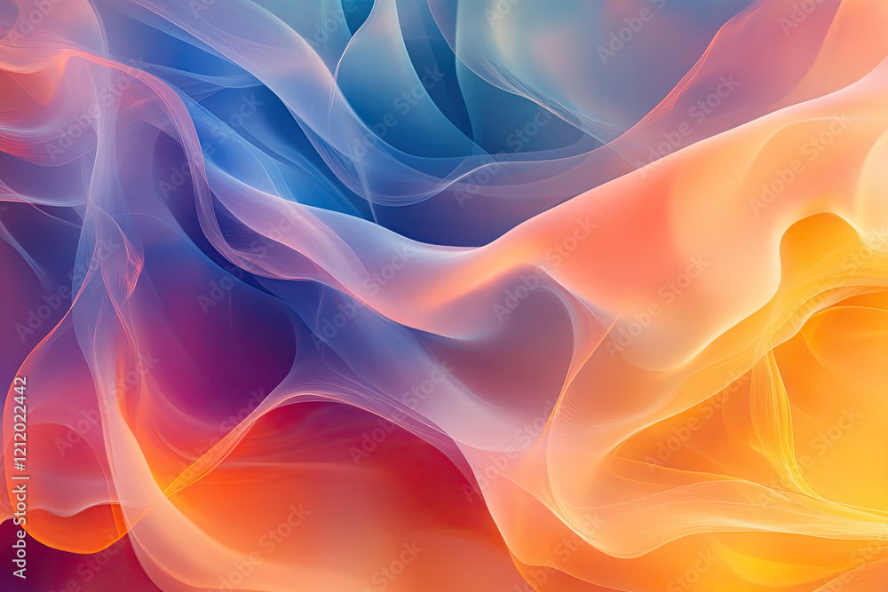 Abstract background of dense smoke curling in vivid colors, forming an ethereal cinematic texture with a blend of warm and cool tones 