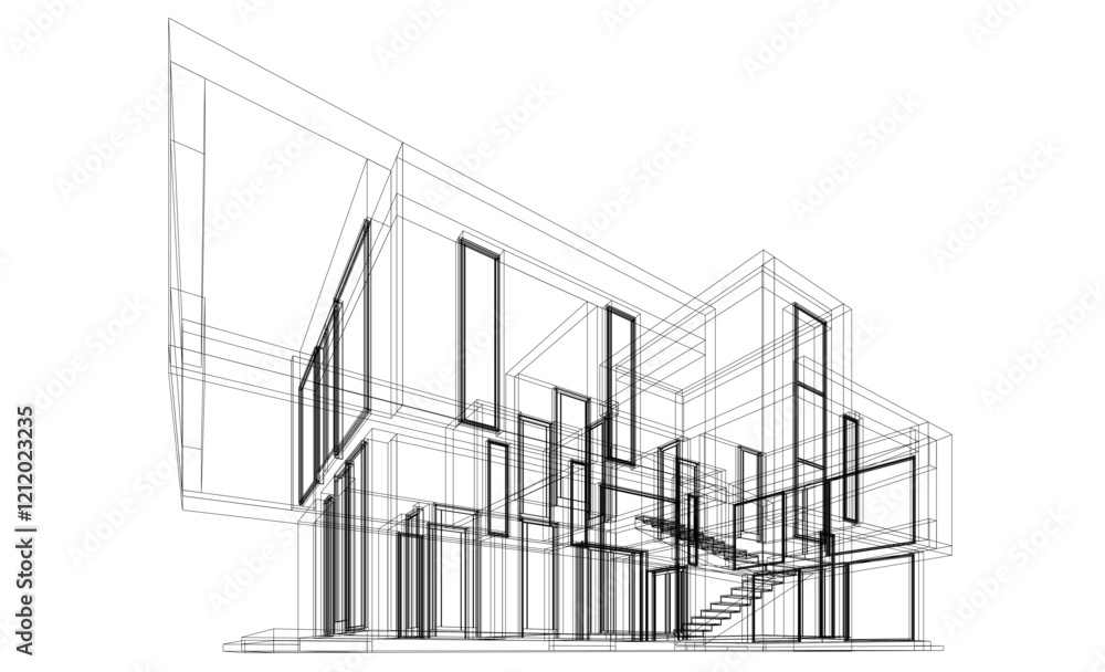 House building sketch architectural 3d illustration House building sketch architectural 3d illustration