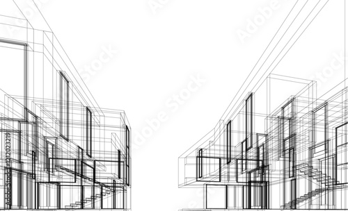 House building sketch architectural 3d illustration