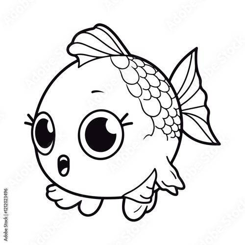 A black and white drawing of a baby Herring kawai coloring page illustration.