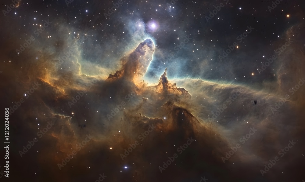Naklejka premium Cosmic Pillars Nebula, Space, Stars, Dust, Gas, Light, Astronomy, Background, Education