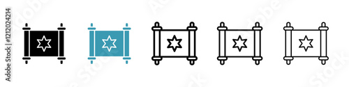 Scroll Torah vector icons pack in black and blue colors