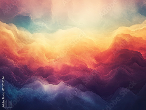 An abstract scene of layered fog in bold colors, with glowing highlights and shadows enhancing its cinematic depth  photo