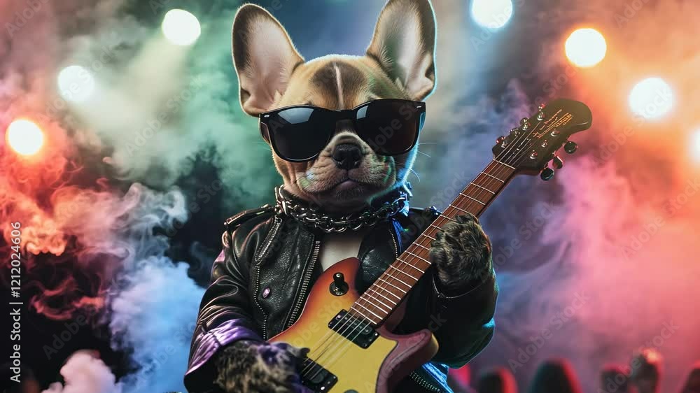 Puppy Rockstar A playful puppy with a leather jacket and picture Puppy Rockstar A playful puppy with a leather jacket and picture