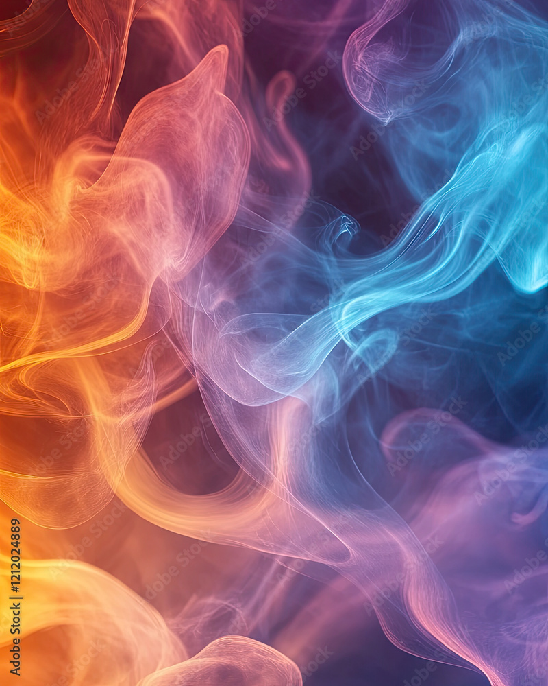 Cinematic swirls of fog and smoke in fiery and cool tones, with colors fading into each other in a soft, dreamlike manner Cinematic swirls of fog and smoke in fiery and cool tones, with colors fading into each other in a soft, dreamlike manner