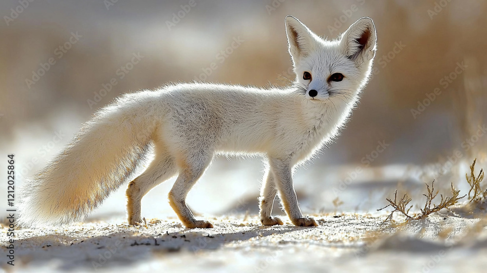 White Fennec fox in desert sand. White Fennec fox in desert sand.