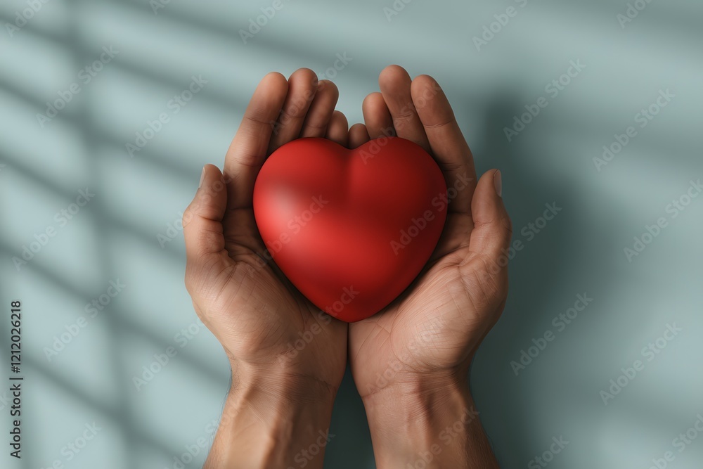 Ultra-Detailed 16K Artwork of Hands Presenting a Red Heart on Blue – Emotional and Realistic Design Ultra-Detailed 16K Artwork of Hands Presenting a Red Heart on Blue – Emotional and Realistic Design